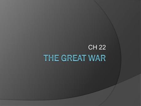 CH 22. Background and Causes  The causes of WWI are usually put into four MAIN categories:  Militarism  Alliances  Imperialism  Nationalism.