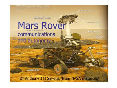 Mars Rover communications and autonomy Dr Anthony J H Simons (from NASA materials)