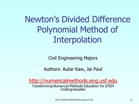 Newton’s Divided Difference Polynomial Method of Interpolation