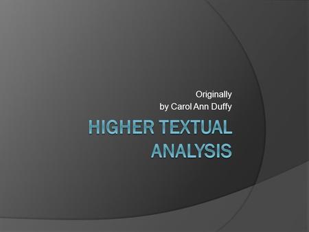 Higher Textual Analysis