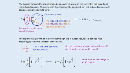 The current through the inductor can be considered a sum of the current in the circuit and the induced current. The current in the circuit will be constant,