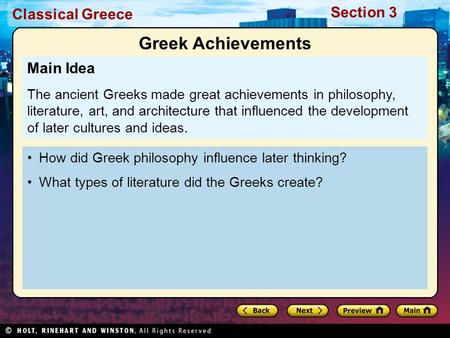 Greek Achievements Main Idea