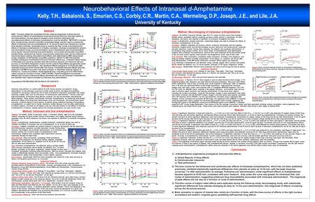 Neurobehavioral Effects of Intranasal d-Amphetamine Kelly, T.H., Babalonis, S., Emurian, C.S., Corbly, C.R., Martin, C.A., Wermeling, D.P., Joseph, J.E.,