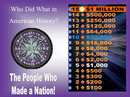 Who Did What in American History? A:B: Benedict ArnoldThomas Jefferson #1 Commander of the Continental Army and 1 st US President? C:D: George WashingtonBenjamin.