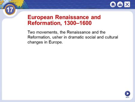 European Renaissance and Reformation, 1300–1600