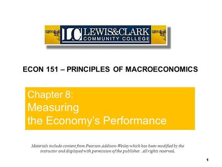 Chapter 8 Measuring the Economy’s Performance Chapter 8: