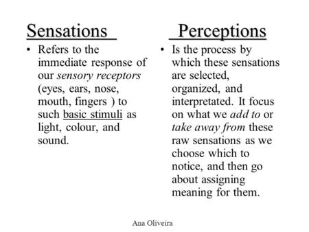 Sensations Perceptions