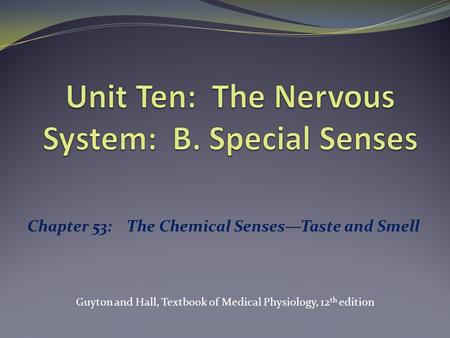 Unit Ten: The Nervous System: B. Special Senses