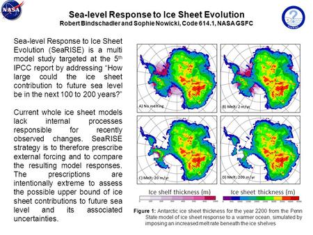 Sea-level Response to Ice Sheet Evolution Robert Bindschadler and Sophie Nowicki, Code 614.1, NASA GSFC Sea-level Response to Ice Sheet Evolution (SeaRISE)