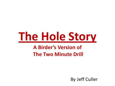 The Hole Story A Birder’s Version of The Two Minute Drill By Jeff Culler.