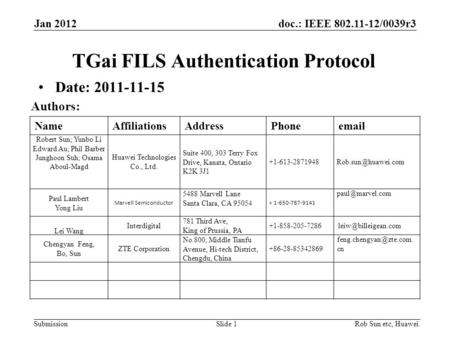 TGai FILS Authentication Protocol