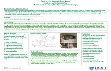 Regenerative Automatic Door Opener For Improved Workplace Safety Mark Bernacki, Ben Fagan, Mike MacLeod, Matt Van Wieringen Methods / Approach To develop.