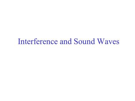 Interference and Sound Waves