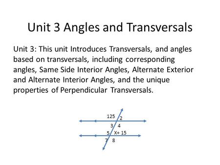 Unit 3 Angles and Transversals