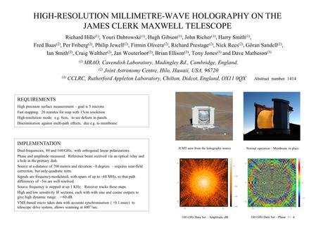 HIGH-RESOLUTION MILLIMETRE-WAVE HOLOGRAPHY ON THE JAMES CLERK MAXWELL TELESCOPE Richard Hills (1), Youri Dabrowski (1), Hugh Gibson (1), John Richer (1),