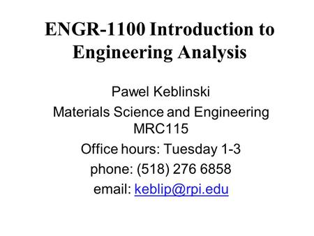 ENGR-1100 Introduction to Engineering Analysis