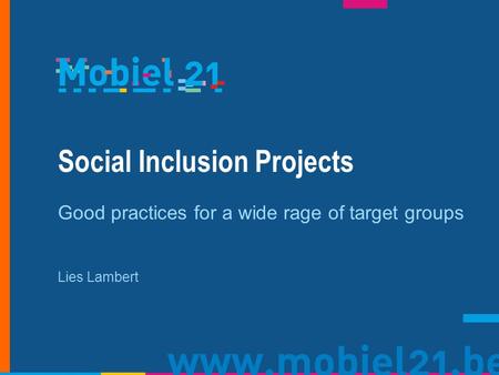 Social Inclusion Projects Good practices for a wide rage of target groups Lies Lambert.