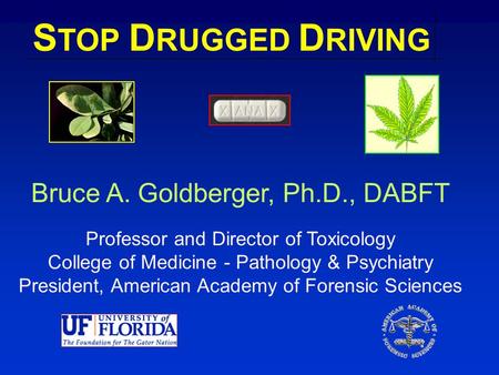 S TOP D RUGGED D RIVING Bruce A. Goldberger, Ph.D., DABFT Professor and Director of Toxicology College of Medicine - Pathology & Psychiatry President,