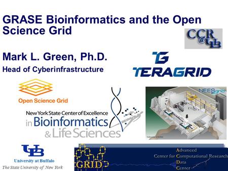 Mark L. Green, Ph.D. Head of Cyberinfrastructure GRASE Bioinformatics and the Open Science Grid University at Buffalo The State University of New York.