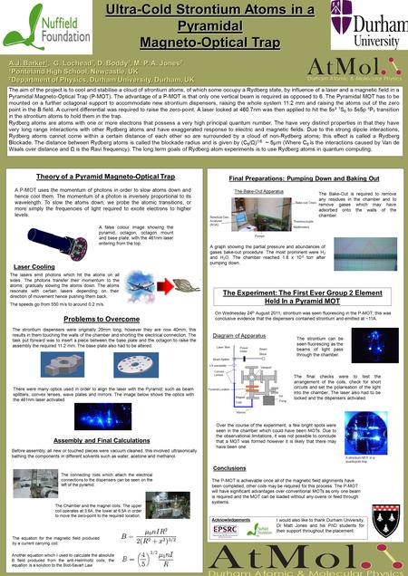 Ultra-Cold Strontium Atoms in a Pyramidal Magneto-Optical Trap A.J. Barker 1, G. Lochead 2, D. Boddy 2, M. P. A. Jones 2 1 Ponteland High School, Newcastle,