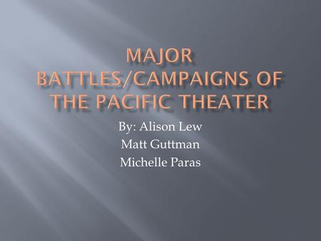 By: Alison Lew Matt Guttman Michelle Paras.  Island-Hopping Strategy  Battle of Coral Sea  Battle of Midway  Battle of Guadalcanal  Battle of Iwo.