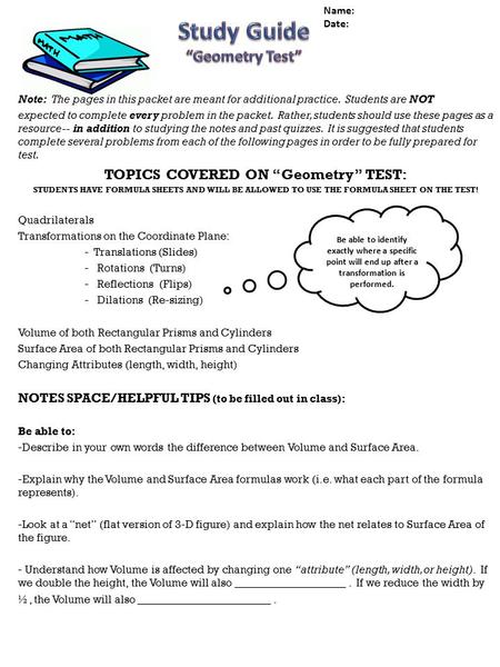 Note: The pages in this packet are meant for additional practice. Students are NOT expected to complete every problem in the packet. Rather, students should.