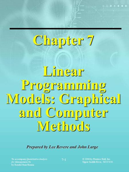 Chapter 7 Linear Programming Models: Graphical and Computer Methods