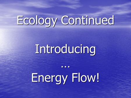 Ecology Continued Introducing … Energy Flow!