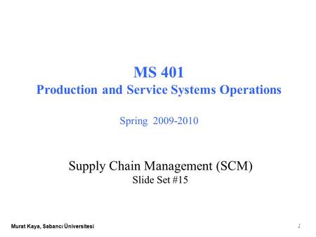 Production and Service Systems Operations