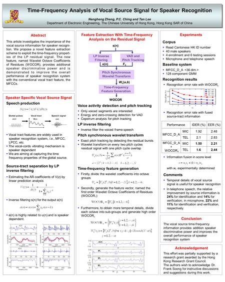 Abstract This article investigates the importance of the vocal source information for speaker recogni- tion. We propose a novel feature extraction scheme.