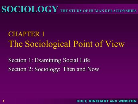 CHAPTER 1 The Sociological Point of View