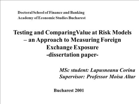 Introduction Data and simula- tion methodology VaR models and estimation results Estimation perfor- mance analysis Conclusions Appendix Doctoral School.