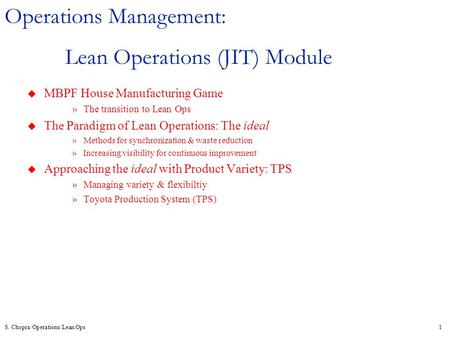 Lean Operations (JIT) Module