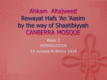 Week 1 INTRODUCTION 14 Jumada Al-Akhira 1434.  Ibn Mas`ud (May Allah be pleased with him) reported: The Messenger of Allah ( PBUH) said to me:  Whoever.