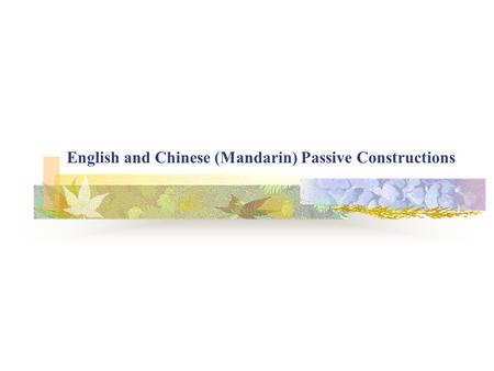 English and Chinese (Mandarin) Passive Constructions.