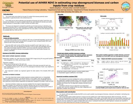 # # # # Potential use of AVHRR NDVI in estimating crop aboveground biomass and carbon inputs from crop residues Erandi Lokupitiya 1,2, Michael Lefsky 3,