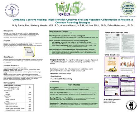 Combating Coercive Feeding: High 5 for Kids Observes Fruit and Vegetable Consumption in Relation to Common Parenting Strategies Holly Bante, B.A., Kimberly.