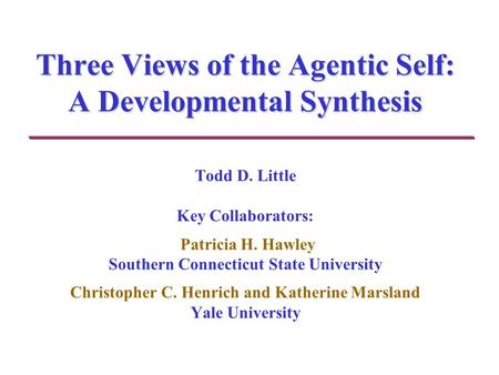 Three Views of the Agentic Self: A Developmental Synthesis Todd D