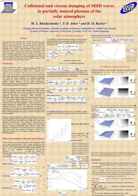 Acoustic waves (case k  = 0 ) -- Important for non-magnetized regions in the low solar atmosphere: Eqs. (10),(6)  = (12) Fig. 3: Defined by Eq(12) variation.