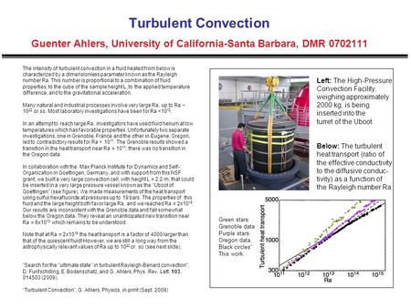 The intensity of turbulent convection in a fluid heated from below is characterized by a dimensionless parameter known as the Rayleigh number Ra. This.