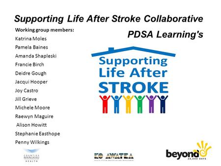 Supporting Life After Stroke Collaborative Working group members: Katrina Moles Pamela Baines Amanda Shapleski Francie Birch Deidre Gough Jacqui Hooper.