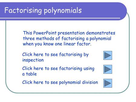 Factorising polynomials