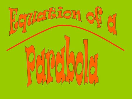 The equation for a parabola can come in 2 forms: General formf(x) = ax 2 + bx + c Standard formf(x) = a(x – h) 2 + k Each form has its advantages. General.