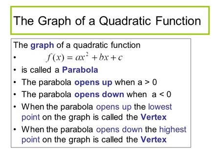 The Graph of a Quadratic Function