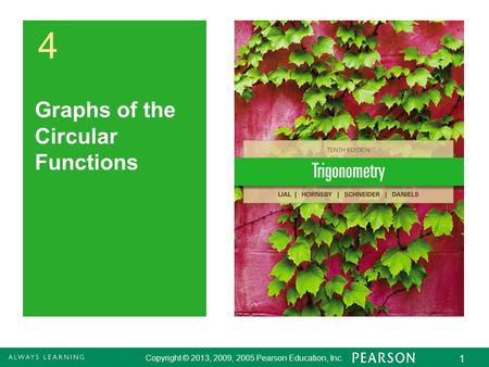 Copyright © 2013, 2009, 2005 Pearson Education, Inc. 1 4 Graphs of the Circular Functions Copyright © 2013, 2009, 2005 Pearson Education, Inc. 1.