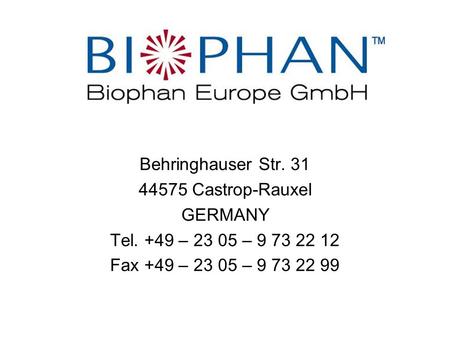 Behringhauser Str. 31 44575 Castrop-Rauxel GERMANY Tel. +49 – 23 05 – 9 73 22 12 Fax +49 – 23 05 – 9 73 22 99.