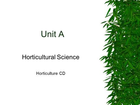 Unit A Horticultural Science Horticulture CD Problem Area 2 Plant Anatomy and Physiology.