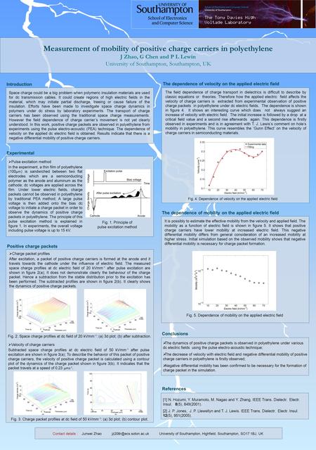 Measurement of mobility of positive charge carriers in polyethylene J Zhao, G Chen and P L Lewin University of Southampton, Southampton, UK Positive charge.