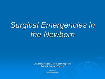 Surgical Emergencies in the Newborn