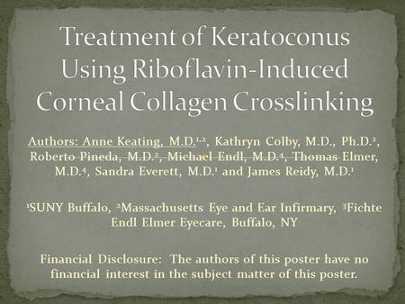 Authors: Anne Keating, M.D. 1,2, Kathryn Colby, M.D., Ph.D. 2, Roberto Pineda, M.D. 2, Michael Endl, M.D. 4, Thomas Elmer, M.D. 4, Sandra Everett, M.D.